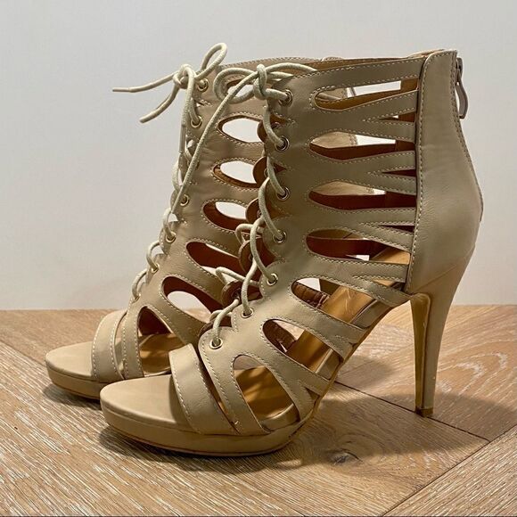 GALERIE-18 Women’s Sz 7.5 Open Toe Strappy Laser Cut Out High Heels Stilettos - Picture 13 of 13